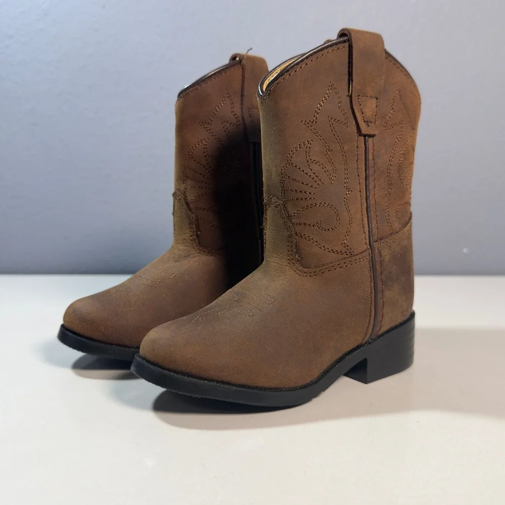 Masterson Boot Co. Western Leather Cowboy Boots Kids Size 5 Brown Stitched